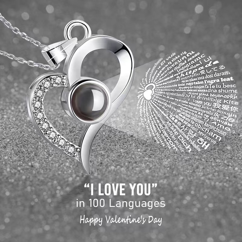 Rose Heart Projection Necklace, elegant in platinum, 