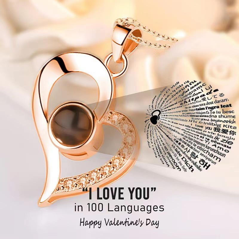 Rose Heart Projection Necklace, sparkling in rose gold, 