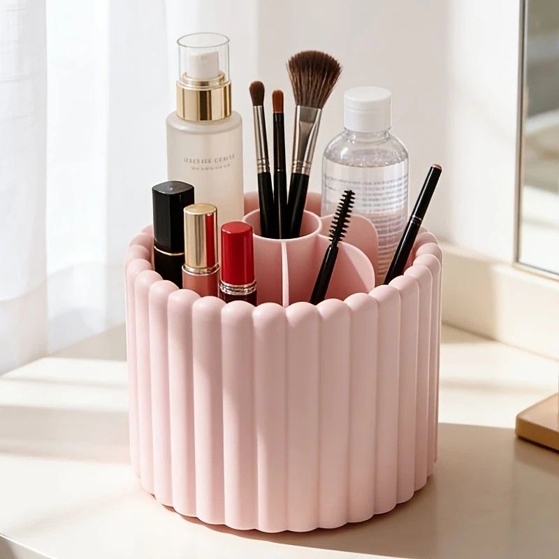 360-degree rotating makeup brush organizer, polished plastic material, no assembly required, no odor - makeup display case.white - Image 2