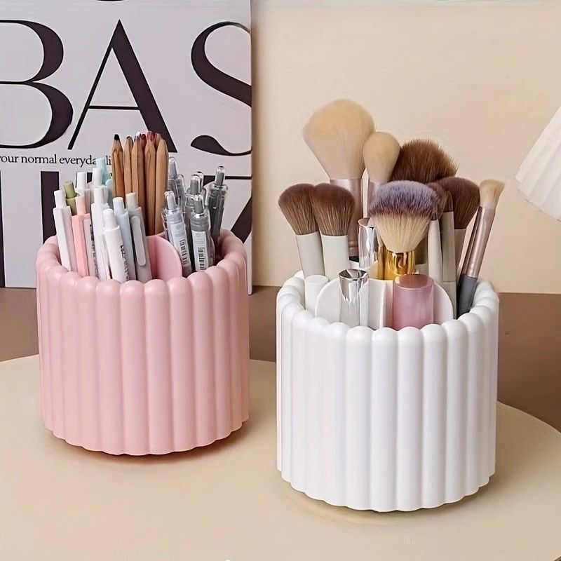 360-degree rotating makeup brush organizer, polished plastic material, no assembly required, no odor - makeup display case.white - Image 4