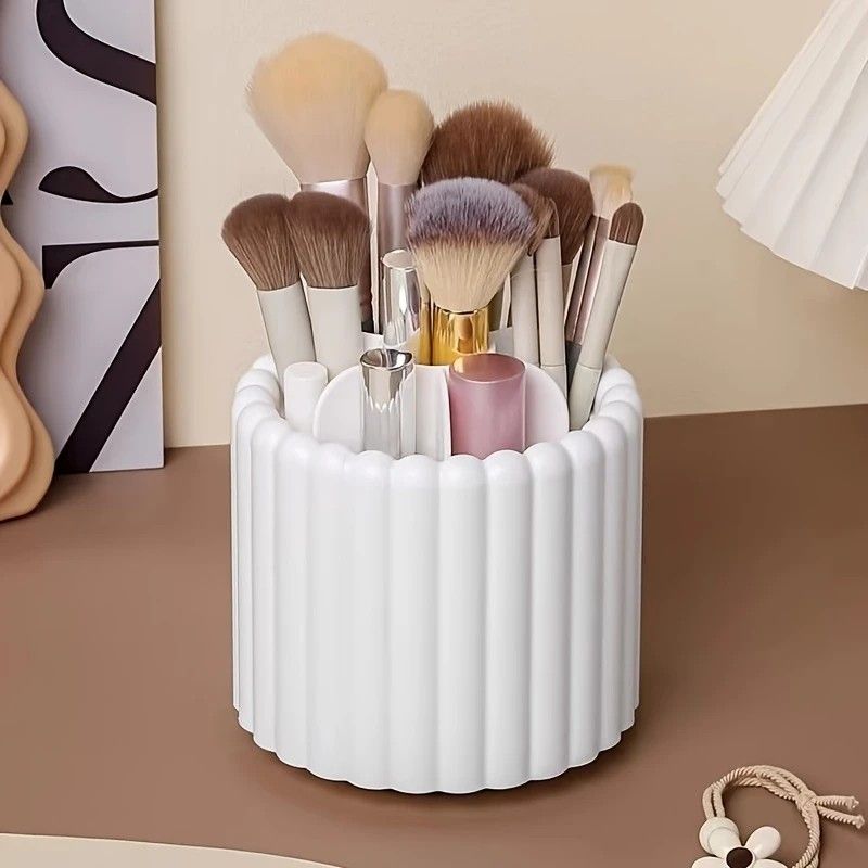 360-degree rotating makeup brush organizer, polished plastic material, no assembly required, no odor - makeup display case.PINK - Image 3