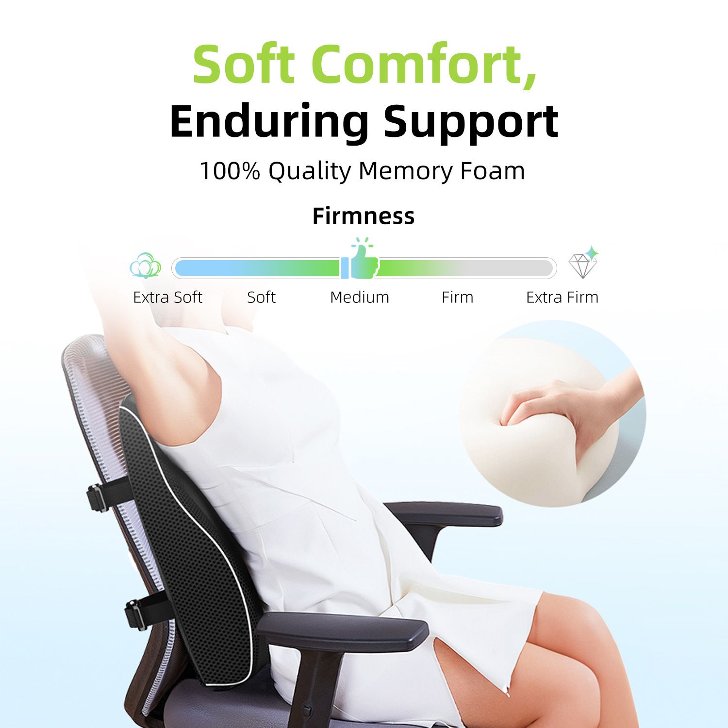1 Lumbar Support Pillow for Lower Back and Posture - Memory Foam Cushion with Adjustable Strap, Breathable Mesh Cover and Dual Straps (Office Chair, Car, Gaming) - Spine Health Aid, Office Furniture, Back Cushion, Back Pain Relief Pad - Image 4