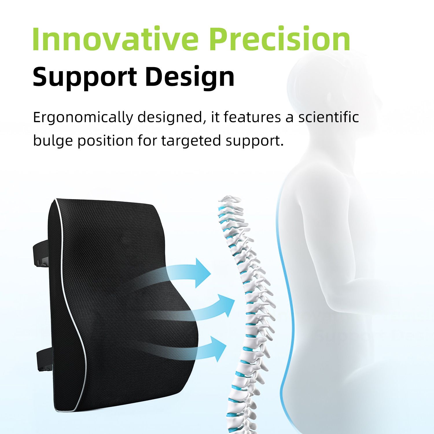 1 Lumbar Support Pillow for Lower Back and Posture - Memory Foam Cushion with Adjustable Strap, Breathable Mesh Cover and Dual Straps (Office Chair, Car, Gaming) - Spine Health Aid, Office Furniture, Back Cushion, Back Pain Relief Pad - Image 5