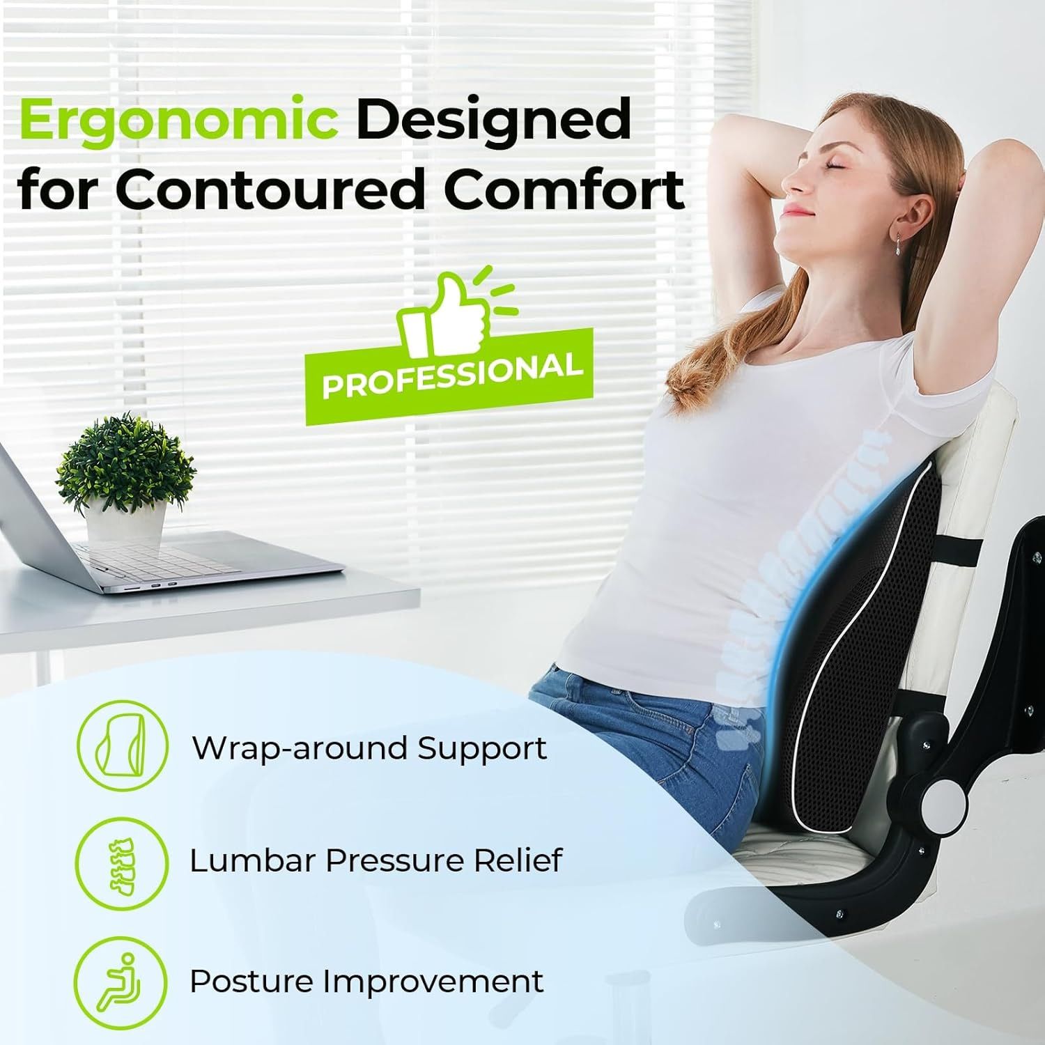 1 Lumbar Support Pillow for Lower Back and Posture - Memory Foam Cushion with Adjustable Strap, Breathable Mesh Cover and Dual Straps (Office Chair, Car, Gaming) - Spine Health Aid, Office Furniture, Back Cushion, Back Pain Relief Pad - Image 6