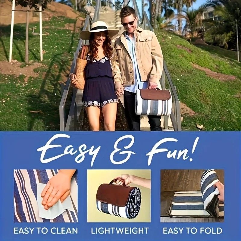 Double-layer Nylon Picnic Mat High-density Waterproof Base + Nylon Padding Lightweight Foldable with Carry Handle Machine Washable & Easy Care  Ideal for Beach Camping Park Outdoor Picnics。（150*200CM) - Image 3