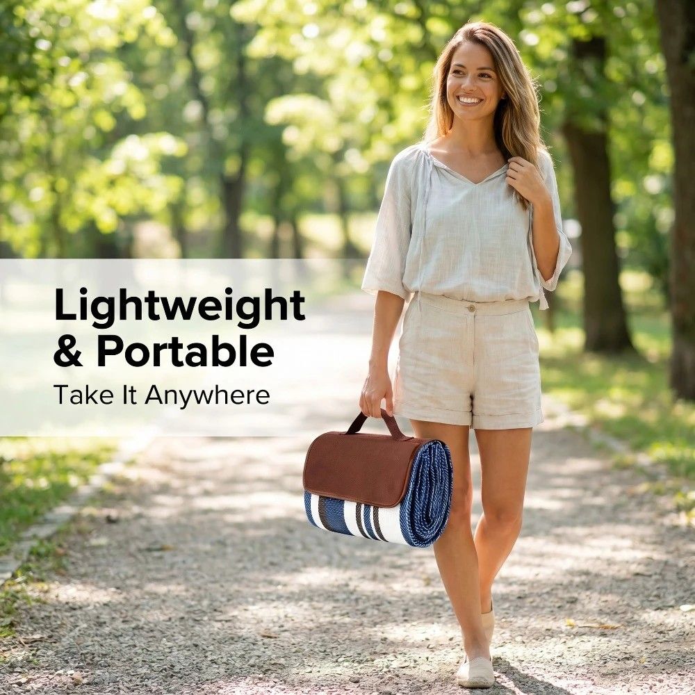 Double-layer Nylon Picnic Mat High-density Waterproof Base + Nylon Padding Lightweight Foldable with Carry Handle Machine Washable & Easy Care  Ideal for Beach Camping Park Outdoor Picnics(200*200CM) - Image 2