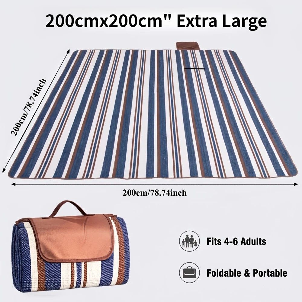 Double-layer Nylon Picnic Mat High-density Waterproof Base + Nylon Padding Lightweight Foldable with Carry Handle Machine Washable & Easy Care  Ideal for Beach Camping Park Outdoor Picnics(200*200CM) - Image 7