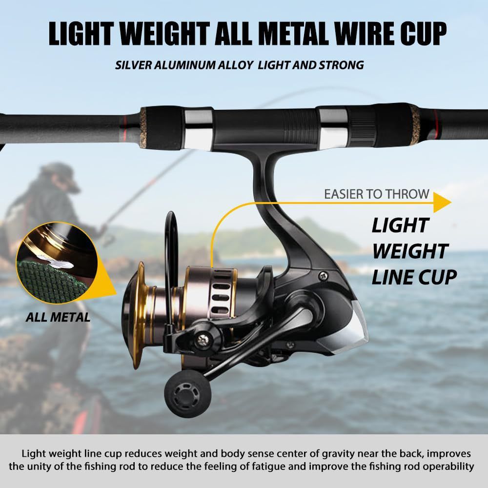 Spinning Reel Fishing Reel, Metal Spool, Metal Handle, 5.2:1 Gear Ratio, 10KG Drag, Smooth and Sensitive Line Output, Left/Right Hand Interchangeable, Rotating Fishing Reel, Suitable for Freshwater and Saltwater（HE1000) - Image 5