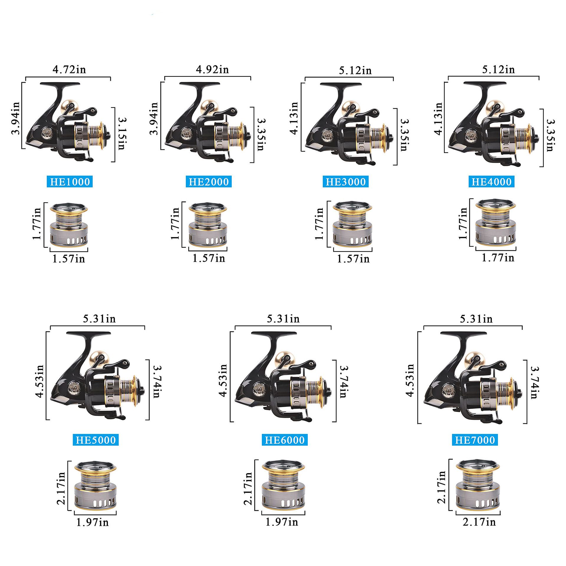 Spinning Reel Fishing Reel, Metal Spool, Metal Handle, 5.2:1 Gear Ratio, 10KG Drag, Smooth and Sensitive Line Output, Left/Right Hand Interchangeable, Rotating Fishing Reel, Suitable for Freshwater and Saltwater(HE2000) - Image 8