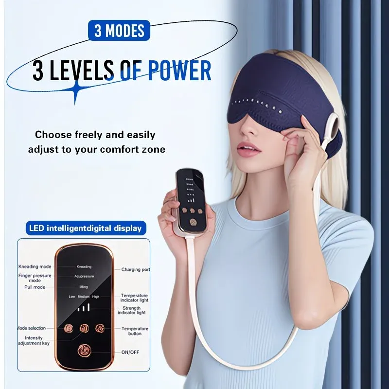 6D Airbag Heat Therapy Head & Eye Massager: Three-Level Constant Warmth Aids Sleep, Multi-Mode Simulated Hand Kneading, Low Noise with Light-Blocking Design, Suitable for the Whole Family - Image 3