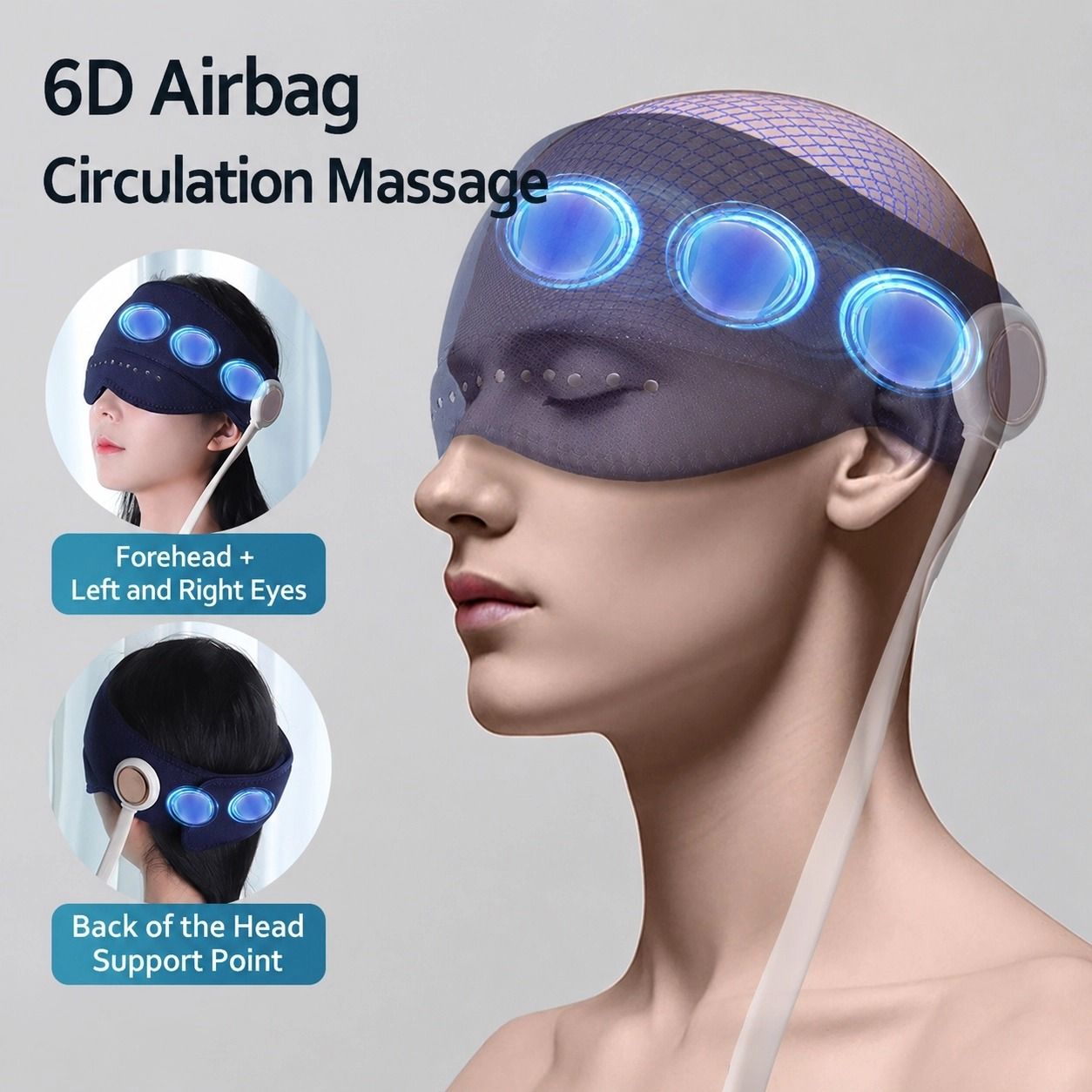 6D Airbag Heat Therapy Head & Eye Massager: Three-Level Constant Warmth Aids Sleep, Multi-Mode Simulated Hand Kneading, Low Noise with Light-Blocking Design, Suitable for the Whole Family - Image 6