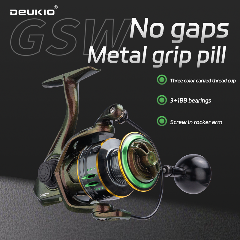 DEUKIO GSW Spinning Reel, Anti-Slip Metal Spool, 3+1 Bearings Zero-Gap, Waterproof Rustproof, Long Cast for Big Fish - Image 2