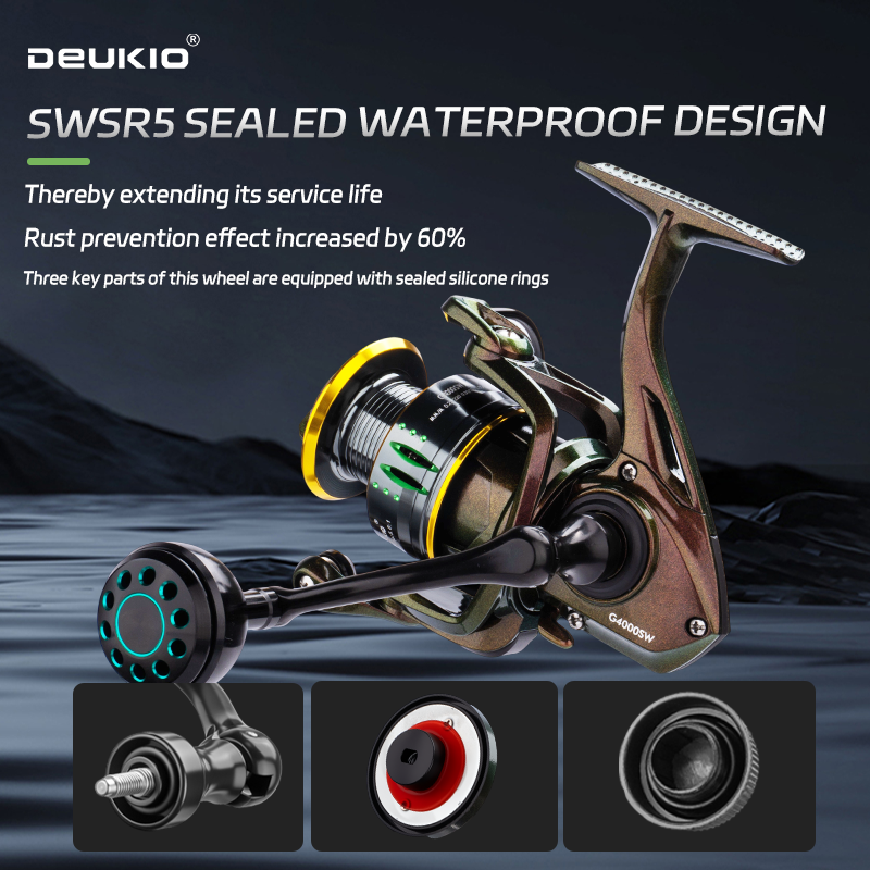 DEUKIO GSW Spinning Reel, Anti-Slip Metal Spool, 3+1 Bearings Zero-Gap, Waterproof Rustproof, Long Cast for Big Fish - Image 3