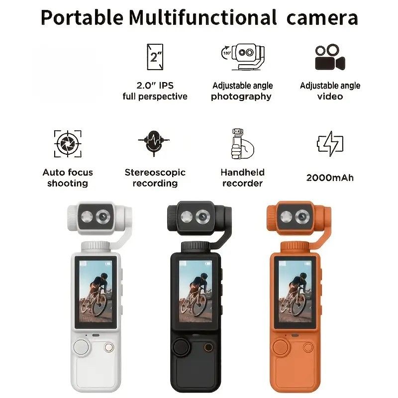 Full HD Handheld Action Camera with 16GB Memory, Portable Pocket Gimbal Camera for Outdoor Travel Vlogging, Featuring a Handheld Gimbal and 1.9-inch Screen.black - Image 4