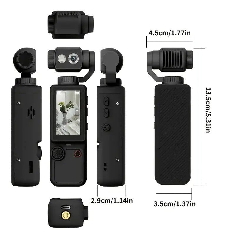 Full HD Handheld Action Camera with 16GB Memory, Portable Pocket Gimbal Camera for Outdoor Travel Vlogging, Featuring a Handheld Gimbal and 1.9-inch Screen.ORANGE - Image 2