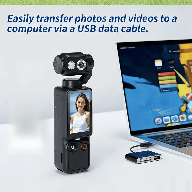 Full HD Handheld Action Camera with 16GB Memory, Portable Pocket Gimbal Camera for Outdoor Travel Vlogging, Featuring a Handheld Gimbal and 1.9-inch Screen.ORANGE - Image 3