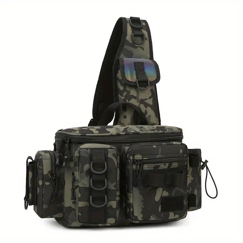 Camouflage Fishing Waist Bag – Large Capacity Multi-layer Partition, Side Pockets & Winding Strap for Full Loading, Breathable Shoulder Strap for Long-lasting Comfort（Green camouflage） - Image 1