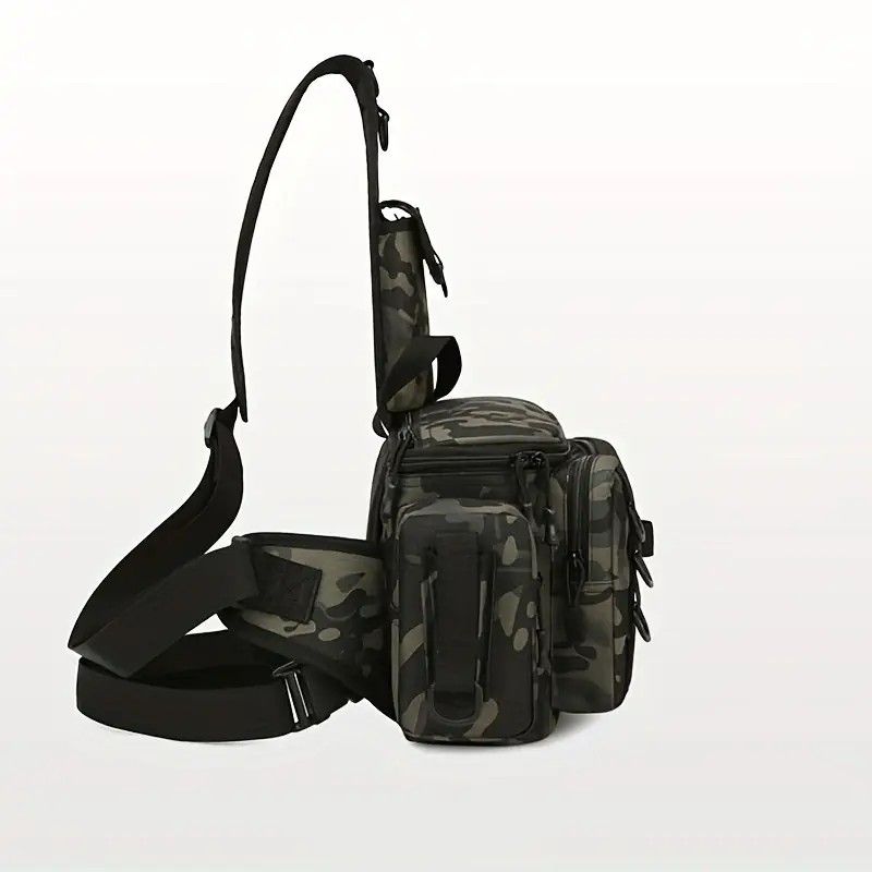 Camouflage Fishing Waist Bag – Large Capacity Multi-layer Partition, Side Pockets & Winding Strap for Full Loading, Breathable Shoulder Strap for Long-lasting Comfort（Green camouflage） - Image 2
