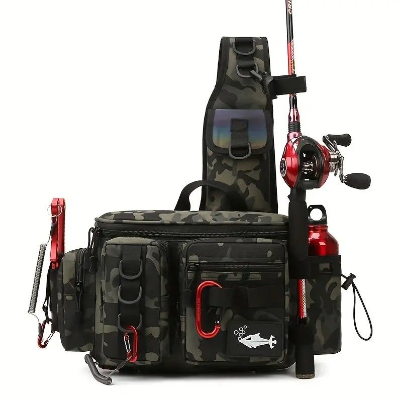 Camouflage Fishing Waist Bag – Large Capacity Multi-layer Partition, Side Pockets & Winding Strap for Full Loading, Breathable Shoulder Strap for Long-lasting Comfort（Green camouflage） - Image 3