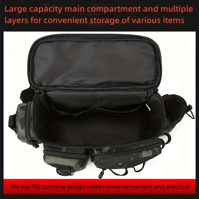 Camouflage Fishing Waist Bag – Large Capacity Multi-layer Partition, Side Pockets & Winding Strap for Full Loading, Breathable Shoulder Strap for Long-lasting Comfort（Green camouflage） - Image 8