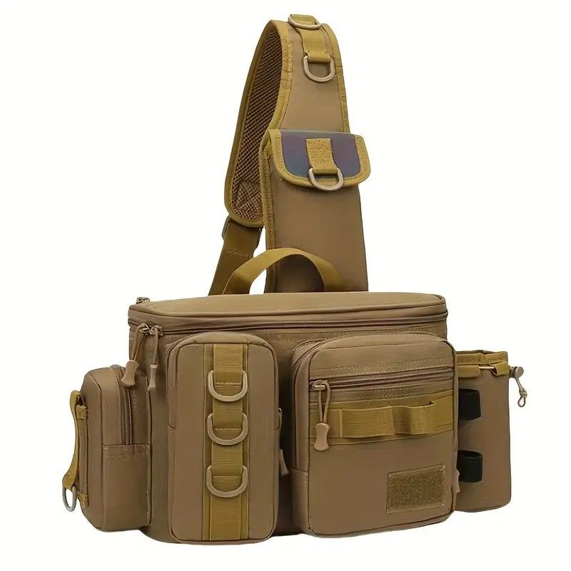 Camouflage Fishing Waist Bag – Large Capacity Multi-layer Partition, Side Pockets & Winding Strap for Full Loading, Breathable Shoulder Strap for Long-lasting Comfort（khaki） - Image 1