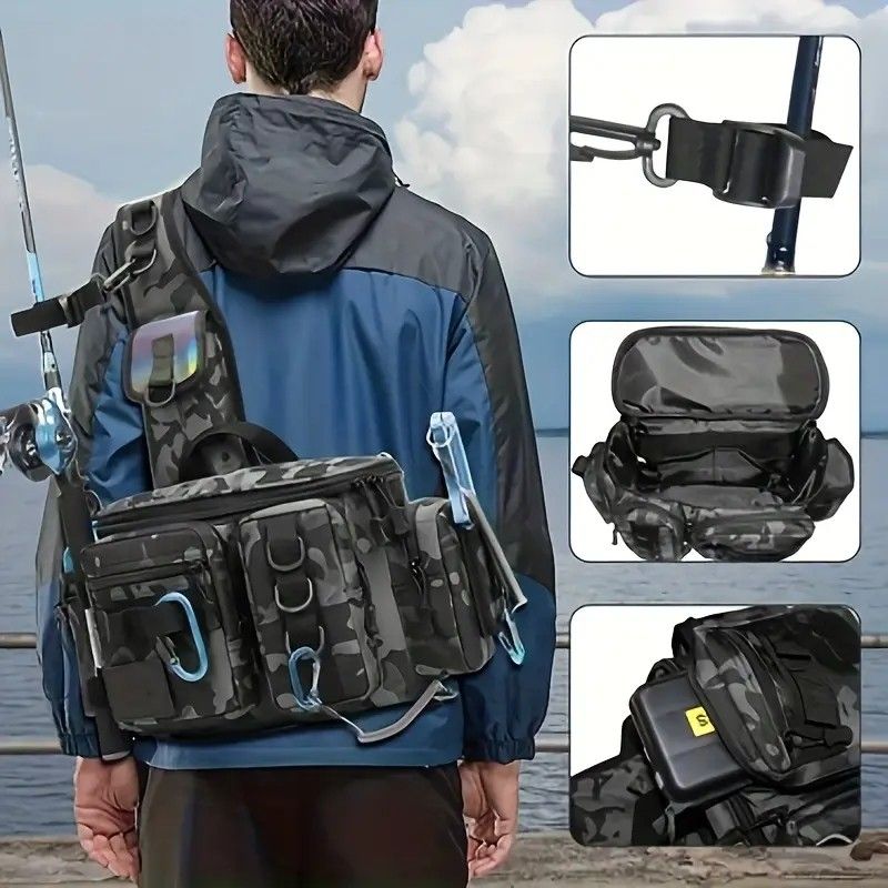 Camouflage Fishing Waist Bag – Large Capacity Multi-layer Partition, Side Pockets & Winding Strap for Full Loading, Breathable Shoulder Strap for Long-lasting Comfort（khaki） - Image 3