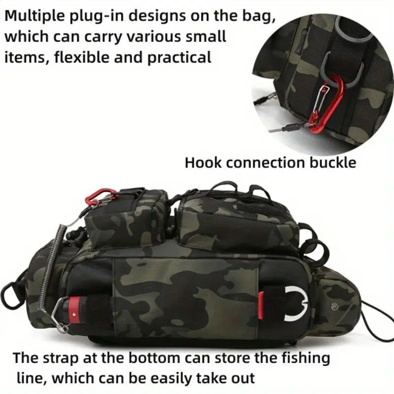 Camouflage Fishing Waist Bag – Large Capacity Multi-layer Partition, Side Pockets & Winding Strap for Full Loading, Breathable Shoulder Strap for Long-lasting Comfort（khaki） - Image 8