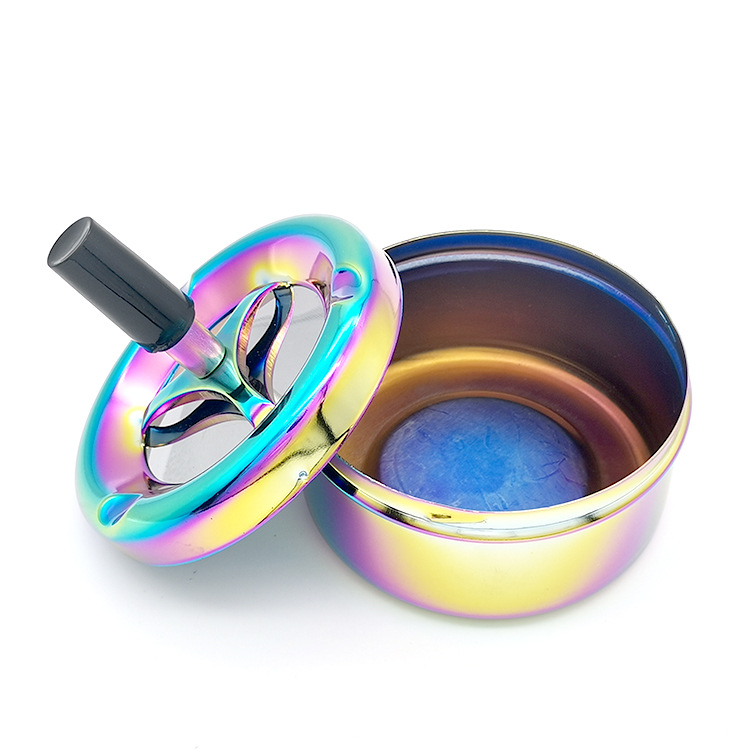 Creative Ashtray, Large Circular Metal Ashtray with Rotating Tray, Press-Type Design - Image 1