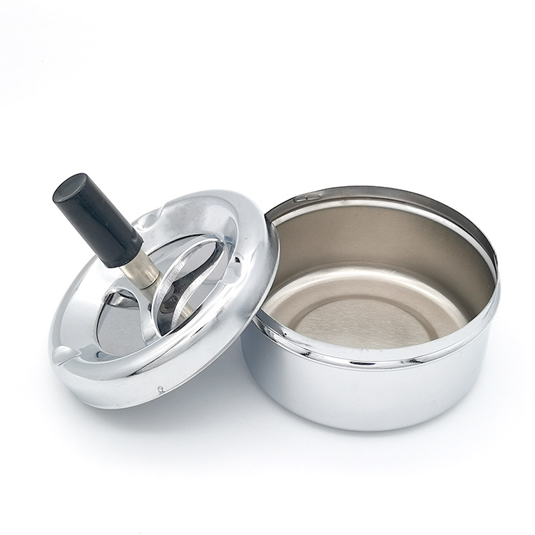 Creative Ashtray, Large Circular Metal Ashtray with Rotating Tray, Press-Type Design - Image 5