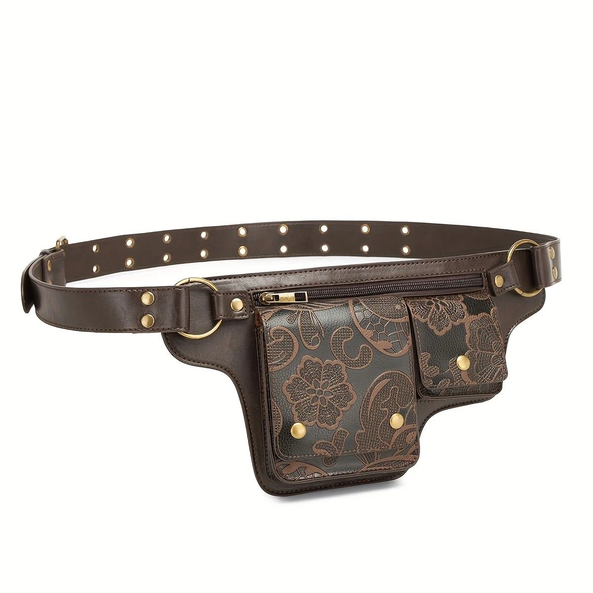 Printed Handmade Multi-functional Waist Bag: Adjustable for Chest Bag Use, Retro Print Multi-buckle Design, Practical for Stylish Pairing。BLACK - Image 4