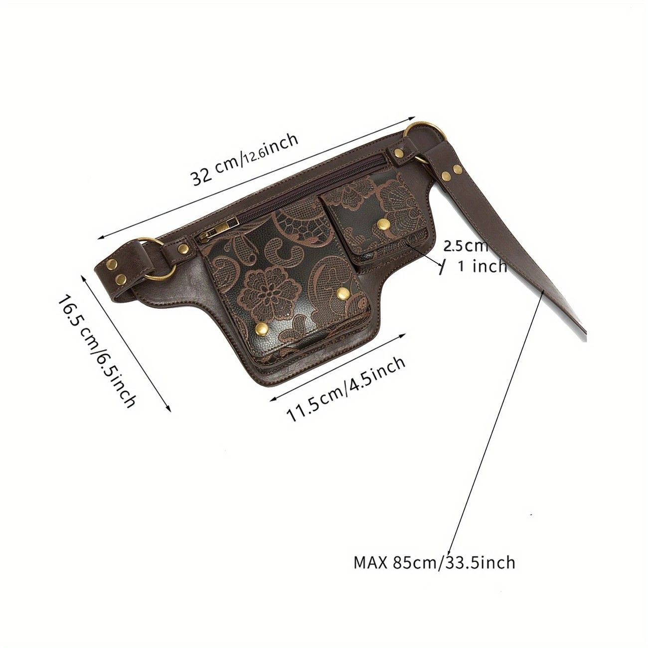 Printed Handmade Multi-functional Waist Bag: Adjustable for Chest Bag Use, Retro Print Multi-buckle Design, Practical for Stylish Pairing。BLACK - Image 7