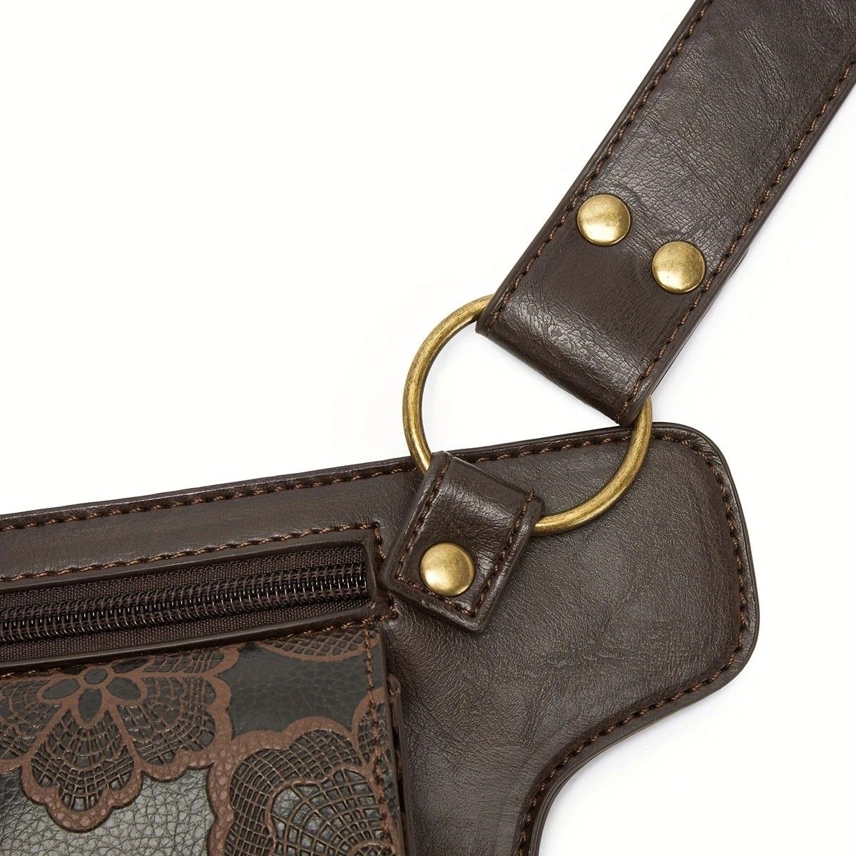 Printed Handmade Multi-functional Waist Bag: Adjustable for Chest Bag Use, Retro Print Multi-buckle Design, Practical for Stylish Pairing.reddish brown - Image 8