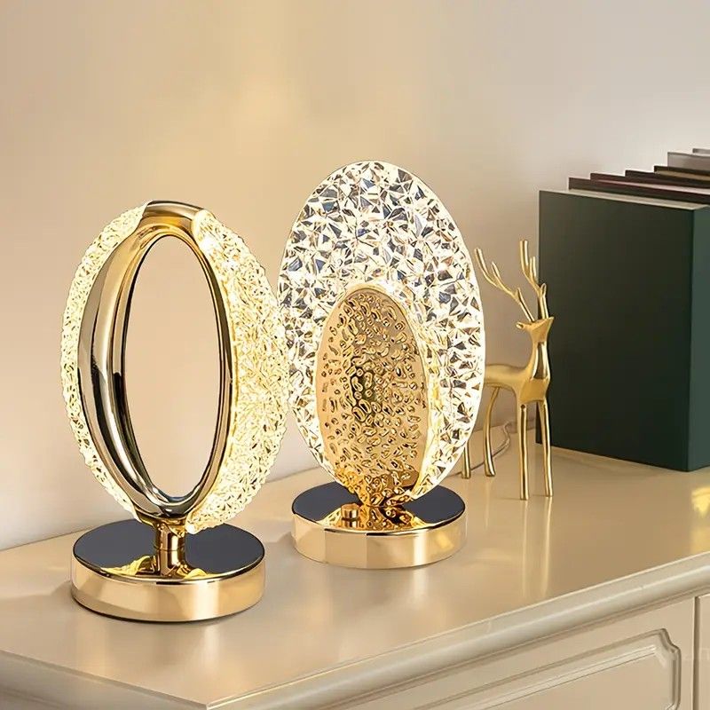 Rechargeable acrylic crystal desk lamp with 3 color temperatures touch control, USB charging for portability, and stepless brightness adjustment. Diamond-cut design serves as both an ambient light and an art piece./MOON - Image 8