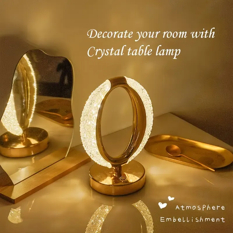 Rechargeable acrylic crystal desk lamp with 3 color temperatures touch control, USB charging for portability, and stepless brightness adjustment. Diamond-cut design serves as both an ambient light and an art piece./sunflower seed - Image 1
