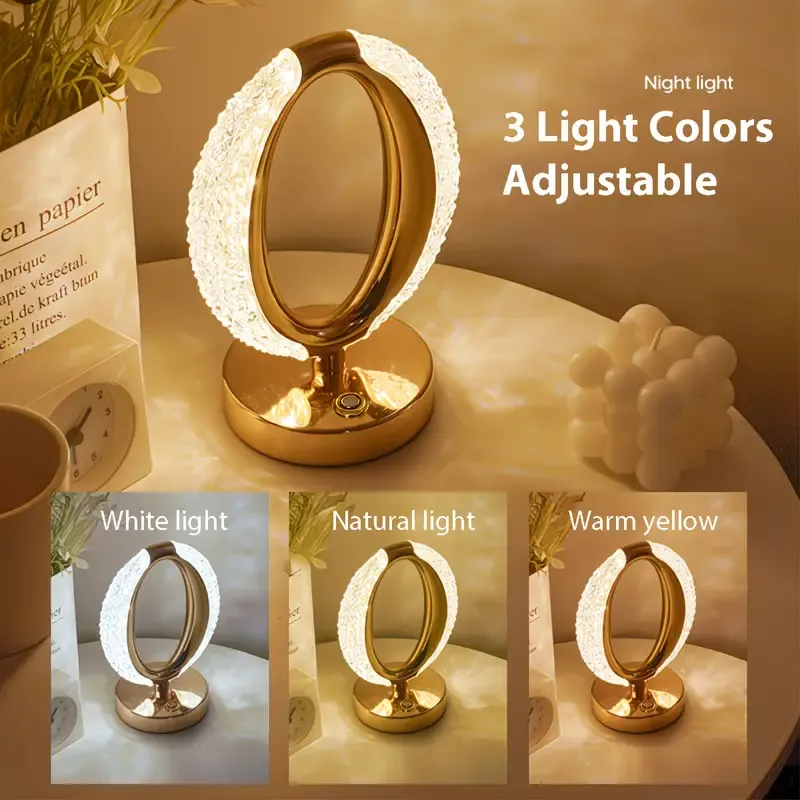 Rechargeable acrylic crystal desk lamp with 3 color temperatures touch control, USB charging for portability, and stepless brightness adjustment. Diamond-cut design serves as both an ambient light and an art piece./sunflower seed - Image 2