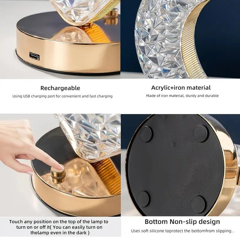 Rechargeable acrylic crystal desk lamp with 3 color temperatures touch control, USB charging for portability, and stepless brightness adjustment. Diamond-cut design serves as both an ambient light and an art piece./sunflower seed - Image 5