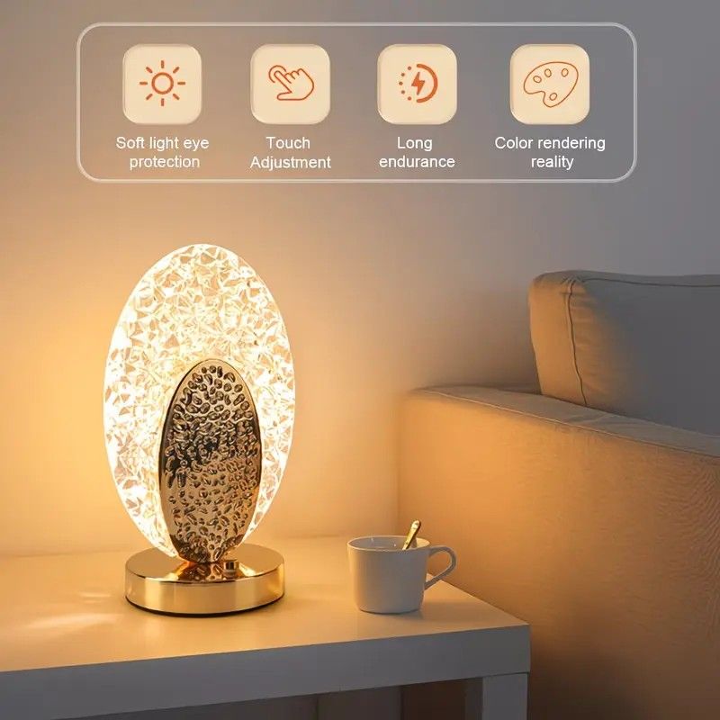 Rechargeable acrylic crystal desk lamp with 3 color temperatures touch control, USB charging for portability, and stepless brightness adjustment. Diamond-cut design serves as both an ambient light and an art piece./sunflower seed - Image 7