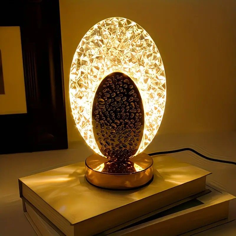 Rechargeable acrylic crystal desk lamp with 3 color temperatures touch control, USB charging for portability, and stepless brightness adjustment. Diamond-cut design serves as both an ambient light and an art piece./sunflower seed - Image 8