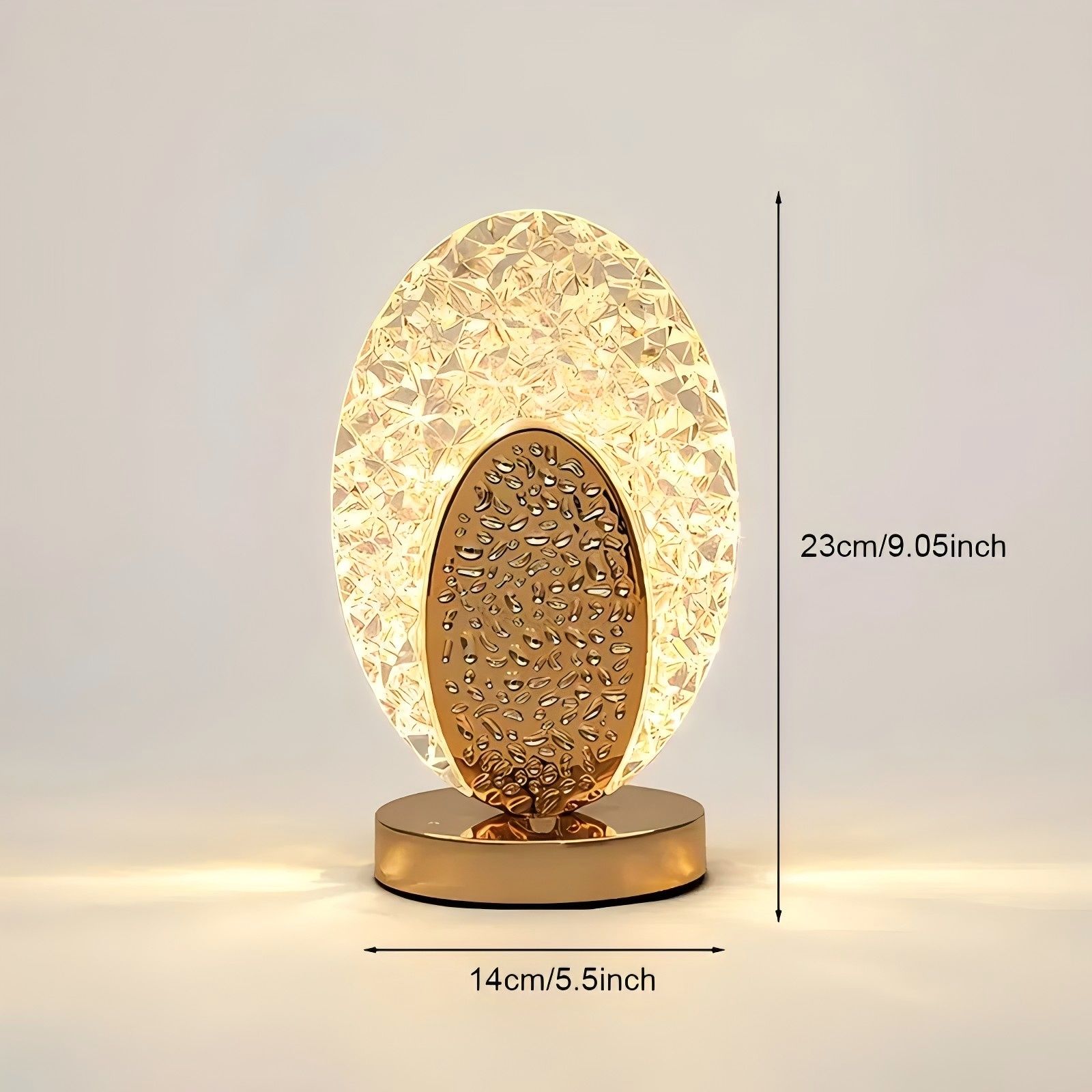Rechargeable acrylic crystal desk lamp with 3 color temperatures touch control, USB charging for portability, and stepless brightness adjustment. Diamond-cut design serves as both an ambient light and an art piece./Peacock feather - Image 6