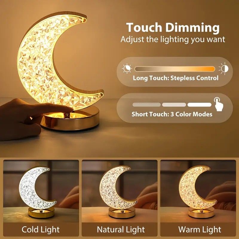 Rechargeable acrylic crystal desk lamp with 3 color temperatures touch control, USB charging for portability, and stepless brightness adjustment. Diamond-cut design serves as both an ambient light and an art piece./Peacock feather - Image 8