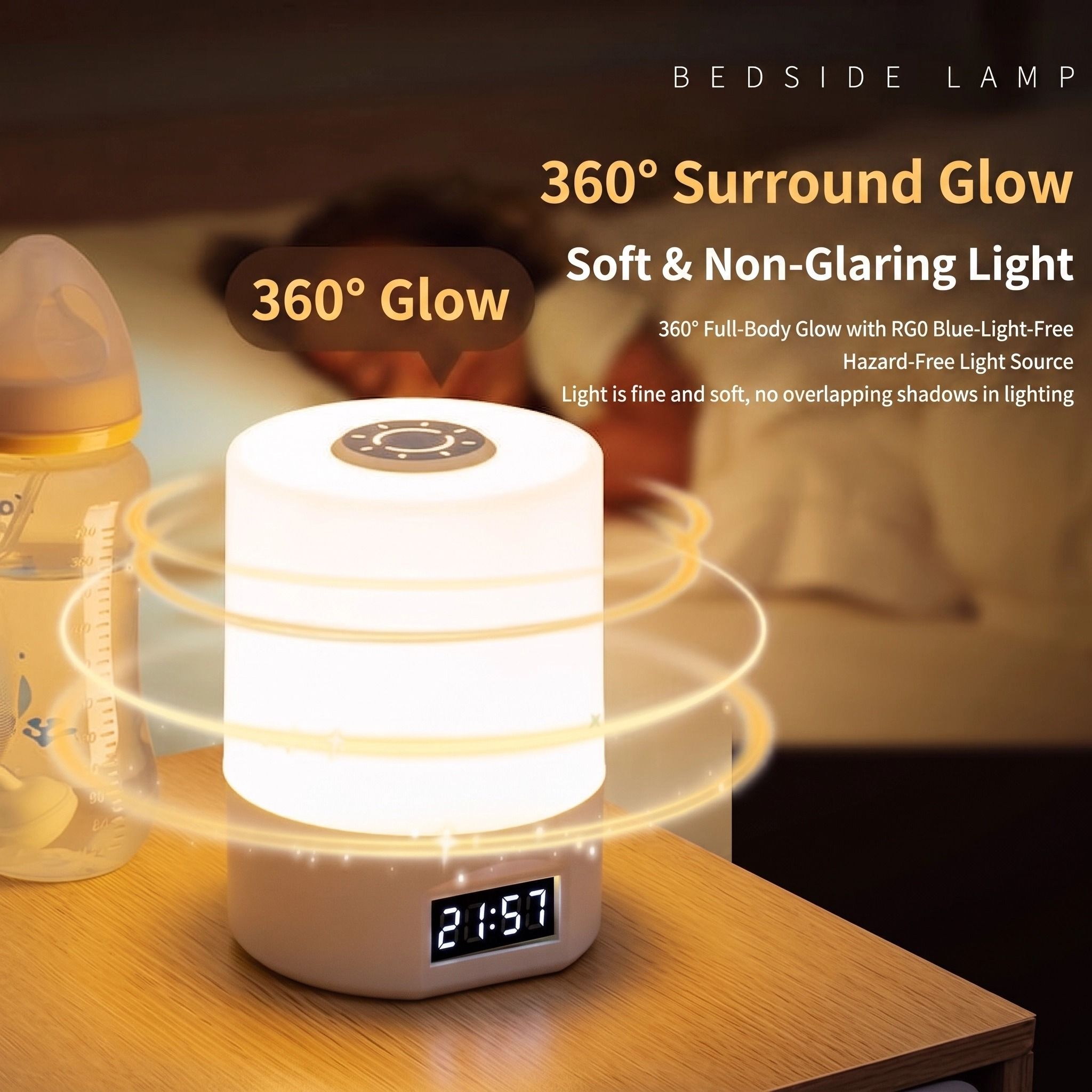 Smart LED Night Light with Clock, Rechargeable Lithium Battery, Remote Control, Suitable for Camping and Bedroom, Soft Glow Eye Protection, Dimmable Color Temperature, Long-Lasting Battery Life for Peaceful Sleep - Image 1
