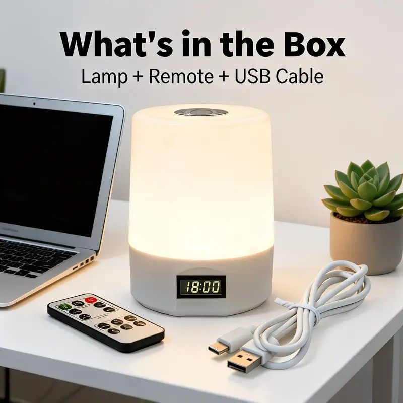 Smart LED Night Light with Clock, Rechargeable Lithium Battery, Remote Control, Suitable for Camping and Bedroom, Soft Glow Eye Protection, Dimmable Color Temperature, Long-Lasting Battery Life for Peaceful Sleep - Image 2