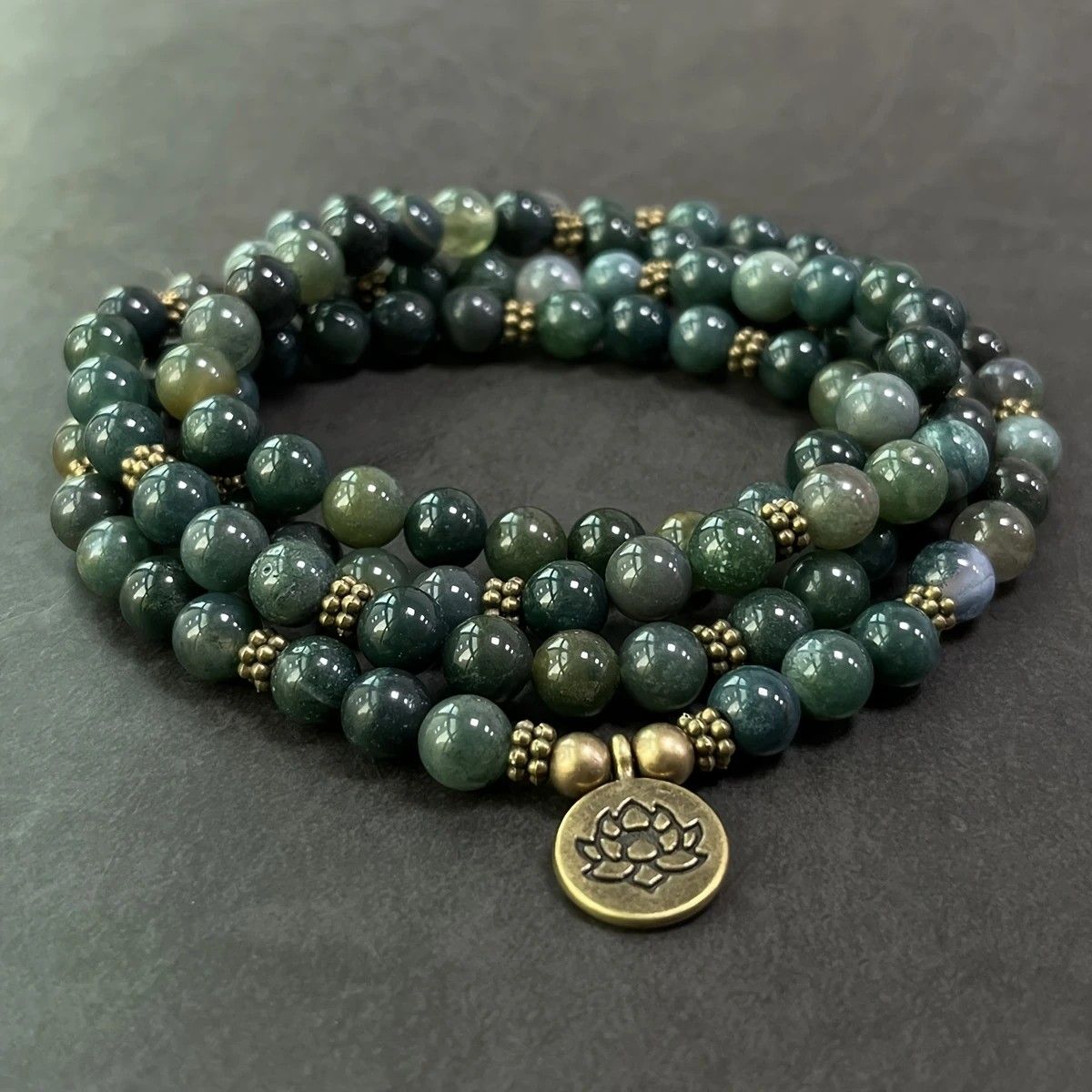108-Piece Moss Agate Handcrafted Necklace, Natural Plant-Patterned Zen Layered Blessing Bead Strand - Image 5