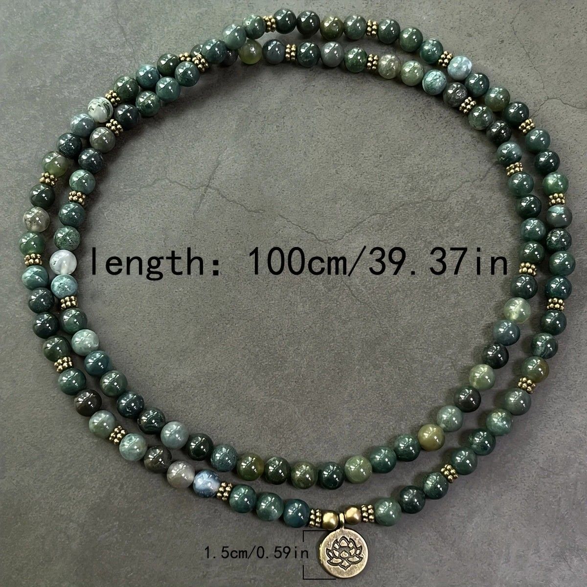 108-Piece Moss Agate Handcrafted Necklace, Natural Plant-Patterned Zen Layered Blessing Bead Strand - Image 7