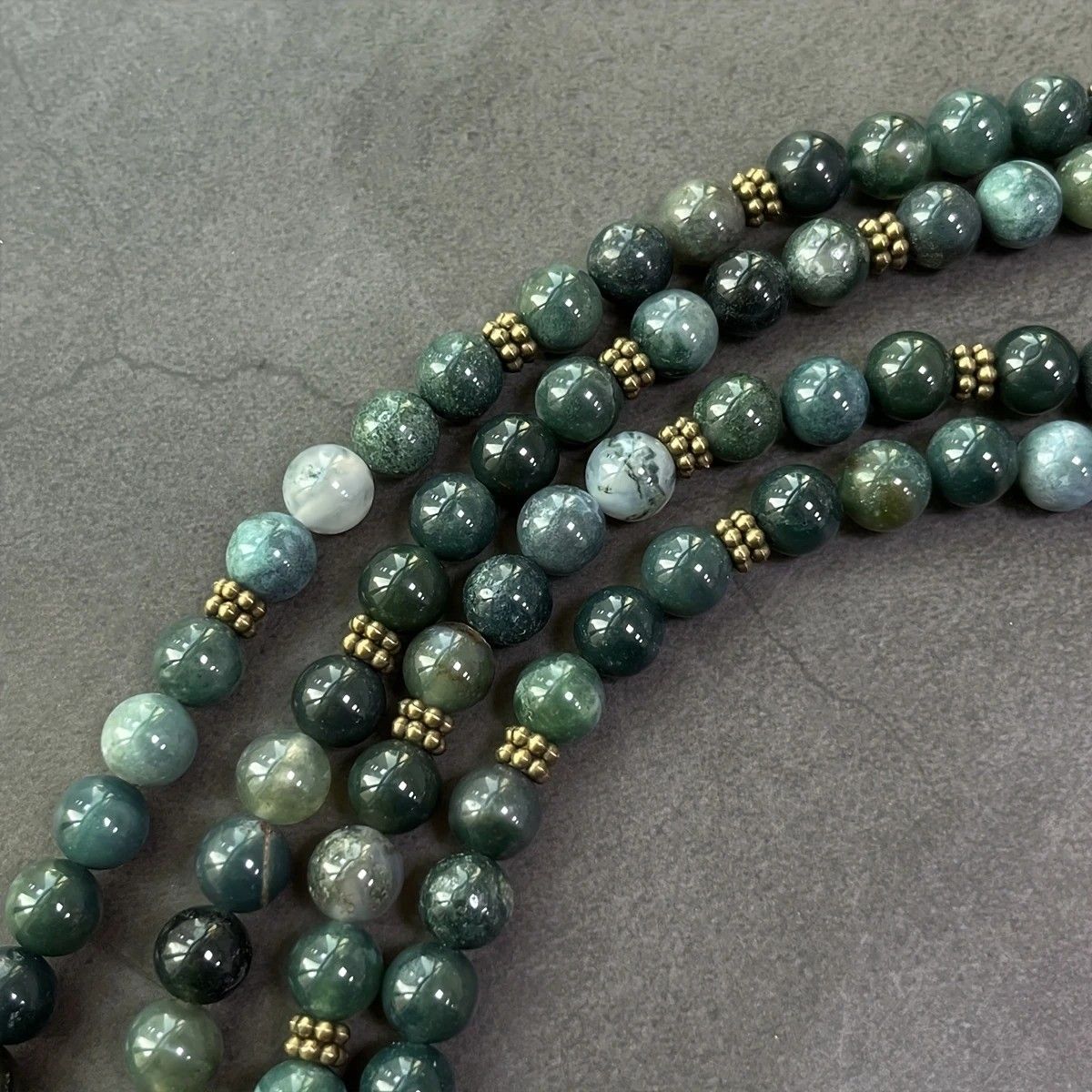 108-Piece Moss Agate Handcrafted Necklace, Natural Plant-Patterned Zen Layered Blessing Bead Strand - Image 8