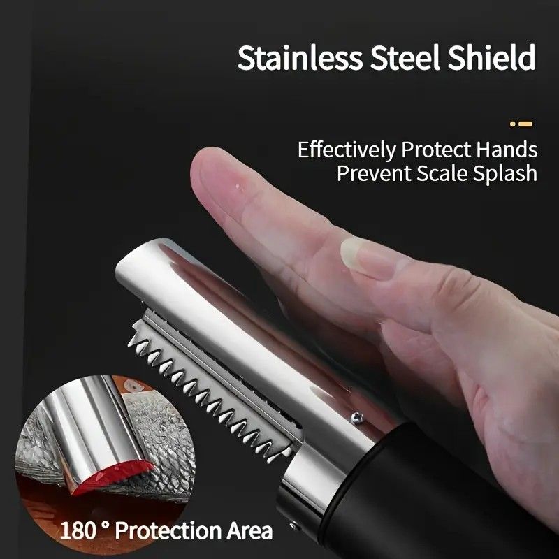 Electric Fish Scaler | Stainless Steel Shield Prevents Splashing, Offset Blade Wheel for Efficient Descaling, USB Rechargeable with Long Battery Life, Suitable for Both Freshwater and Saltwater Fish, Ideal for Home and Commercial Use(BLACK) - Image 2