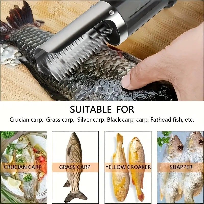 Electric Fish Scaler | Stainless Steel Shield Prevents Splashing, Offset Blade Wheel for Efficient Descaling, USB Rechargeable with Long Battery Life, Suitable for Both Freshwater and Saltwater Fish, Ideal for Home and Commercial Use(BLACK) - Image 3