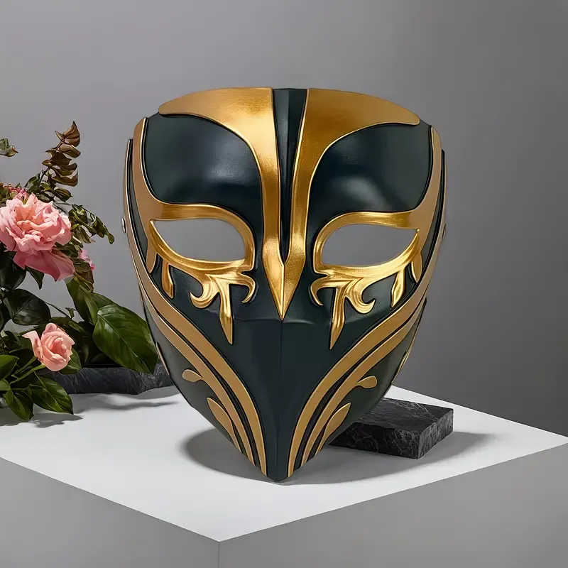 Resin Night Jasmine Full Face Mask, Black & Gold Relief Dark Style, Halloween Christmas Masquerade Prop, Bar KTV Decorative Ornament, Essential for Stylish Photoshoots - Image 1