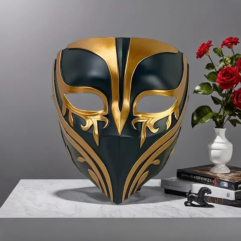 Resin Night Jasmine Full Face Mask, Black & Gold Relief Dark Style, Halloween Christmas Masquerade Prop, Bar KTV Decorative Ornament, Essential for Stylish Photoshoots - Image 3