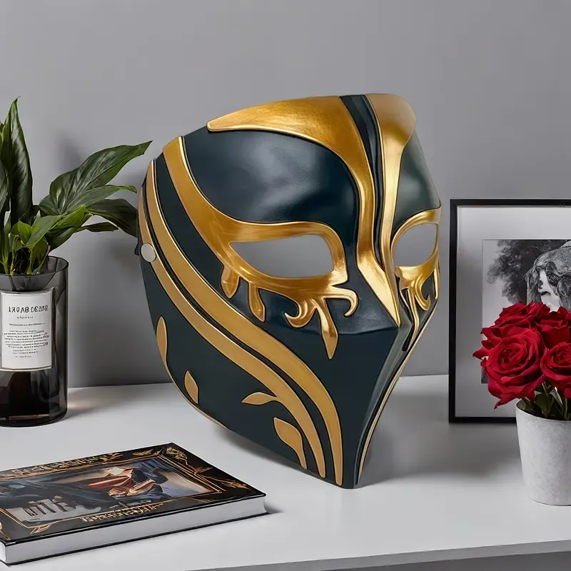 Resin Night Jasmine Full Face Mask, Black & Gold Relief Dark Style, Halloween Christmas Masquerade Prop, Bar KTV Decorative Ornament, Essential for Stylish Photoshoots - Image 4